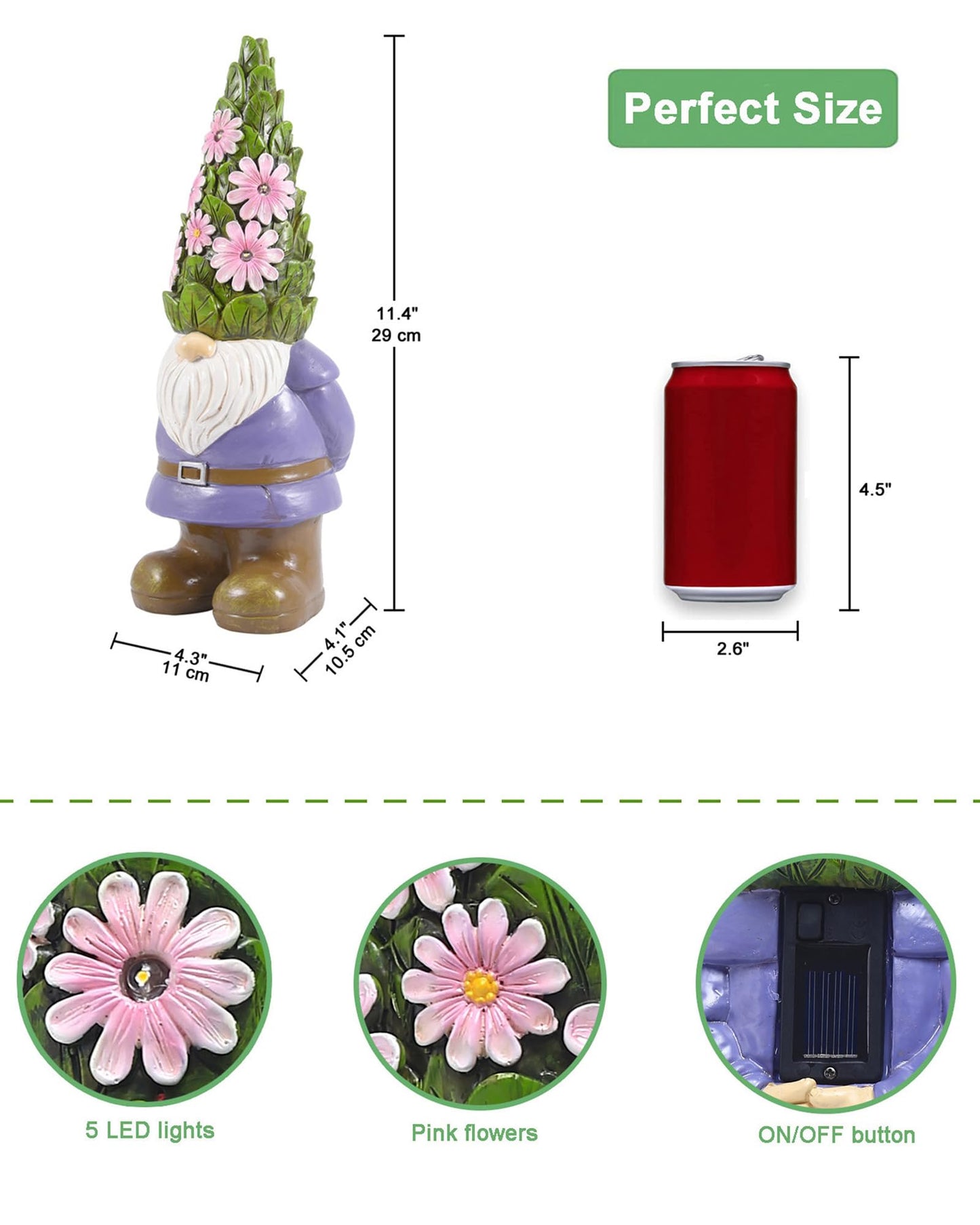 Nacome Solar Garden Outdoor Statues Gnome with Succulent and 7 LED Lights - Lawn Decor for Patio, Balcony, Yard Ornament for Mom Grandma Women