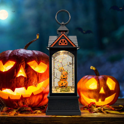 LSISOVO Halloween Snow Globe Lantern with 6 Hour Timer,Halloween Decorations Indoor for Home,Halloween Decor,USB or Battery Powered for Halloween Lanterns,Halloween Pumpkin Lantern