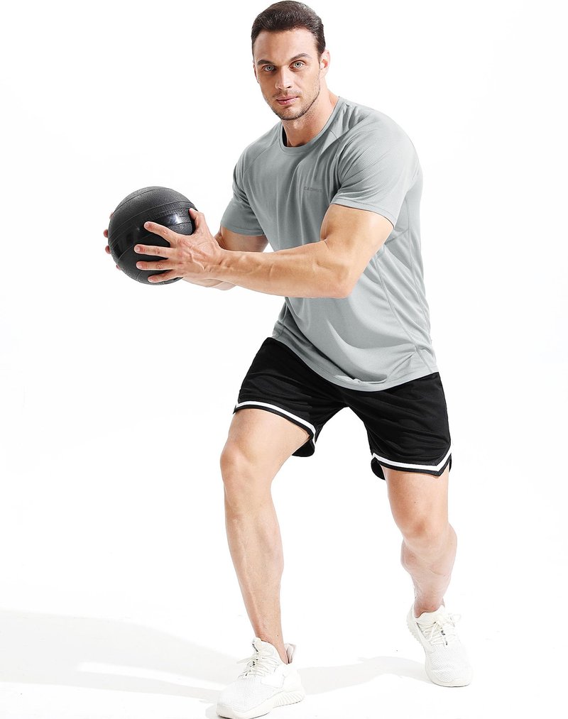 CADMUS Men's 3 Pack Workout Shirts Dry Fit Mesh Athletic T-Shirts, 033, Black,Grey,Navy Blue, Large