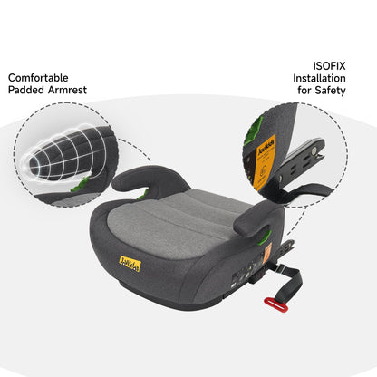 Jovikids I-Size Booster Seat for Car with ISOFIX, 125-150cm (Group 2/3, 6-12 Years), Portable Car Seats for Kids, Comfortable, Compact, Convenient for Everyday Use, Great for Travel, ECE R129, Black