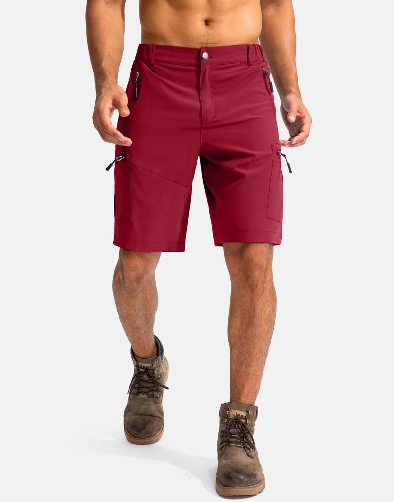 Pudolla Men's Hiking Cargo Shorts 9" Lightweight Outdoor Work Shorts for Men Travel Golf Camping Casual with 5 Zipper Pockets(Red X-Large)