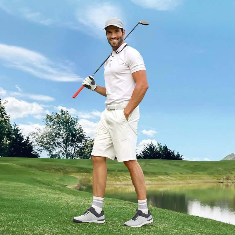 FitVille Wide Men's Golf Shoes Waterproof, Professional Outdoor Spiked Golf Shoes for Men with Arch Support(Misty Gray, 10 Wide)