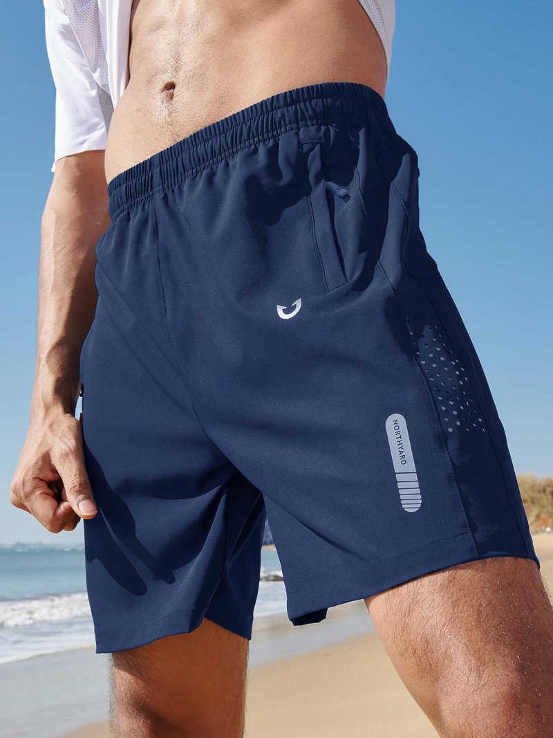 NORTHYARD Men's Athletic Running Shorts Gym Workout 7"/9"/5" Quick Dry Lightweight Sports Basketball Tennis 3 Zipper Pockets DARKBLUE 4XL