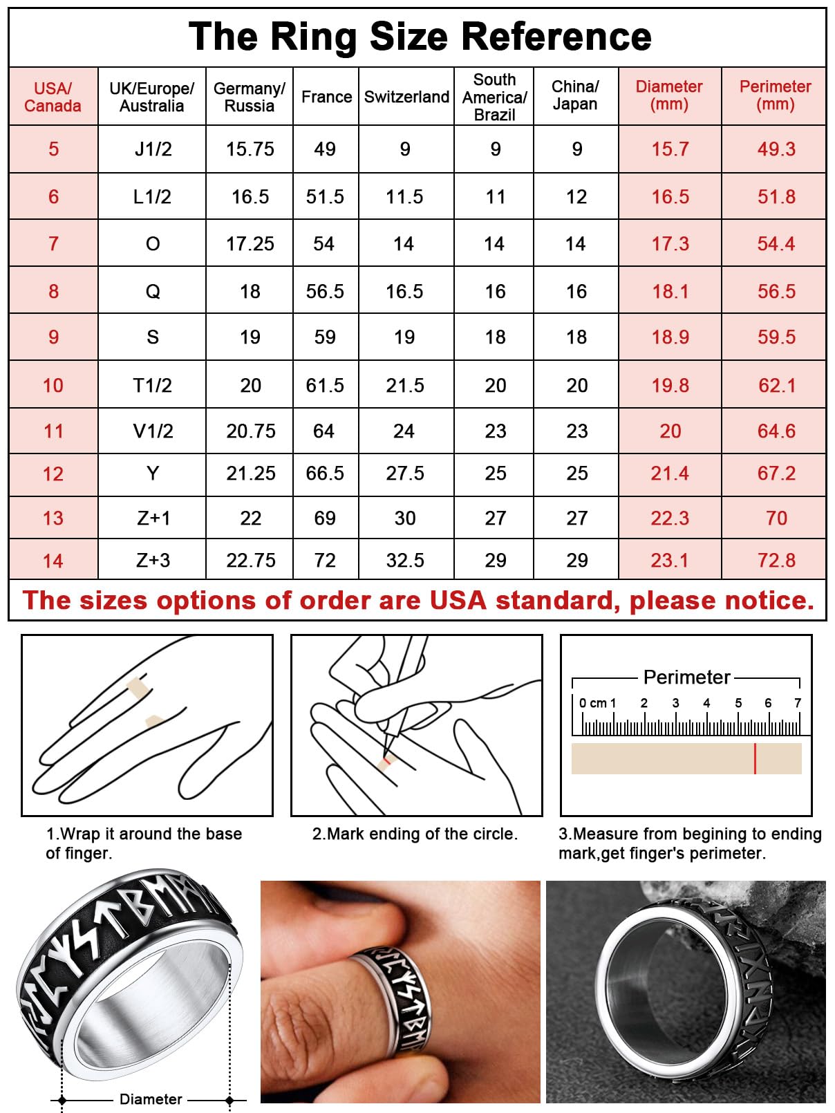 FaithHeart Viking Rings Men Stainless Steel Fidget Ring Spinning Jewellery Norse Runes Band Cool Boys Ring Size O