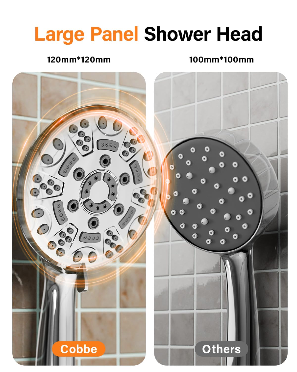 Cobbe Shower Head with Hose, High Pressure Shower Heads with 8 Spray Modes, Universal Bathroom Water Saving Shower Head Set, Large Powerful Flow Rain Showerhead for Low Water Pressure