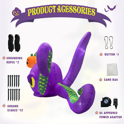 12Ft Halloween Inflatables Giant Octopus Purple Sticky Pumpkin LED Light Blow up Halloween Decor for Carnival Party Store Outdoor Yard Lawn Decorations