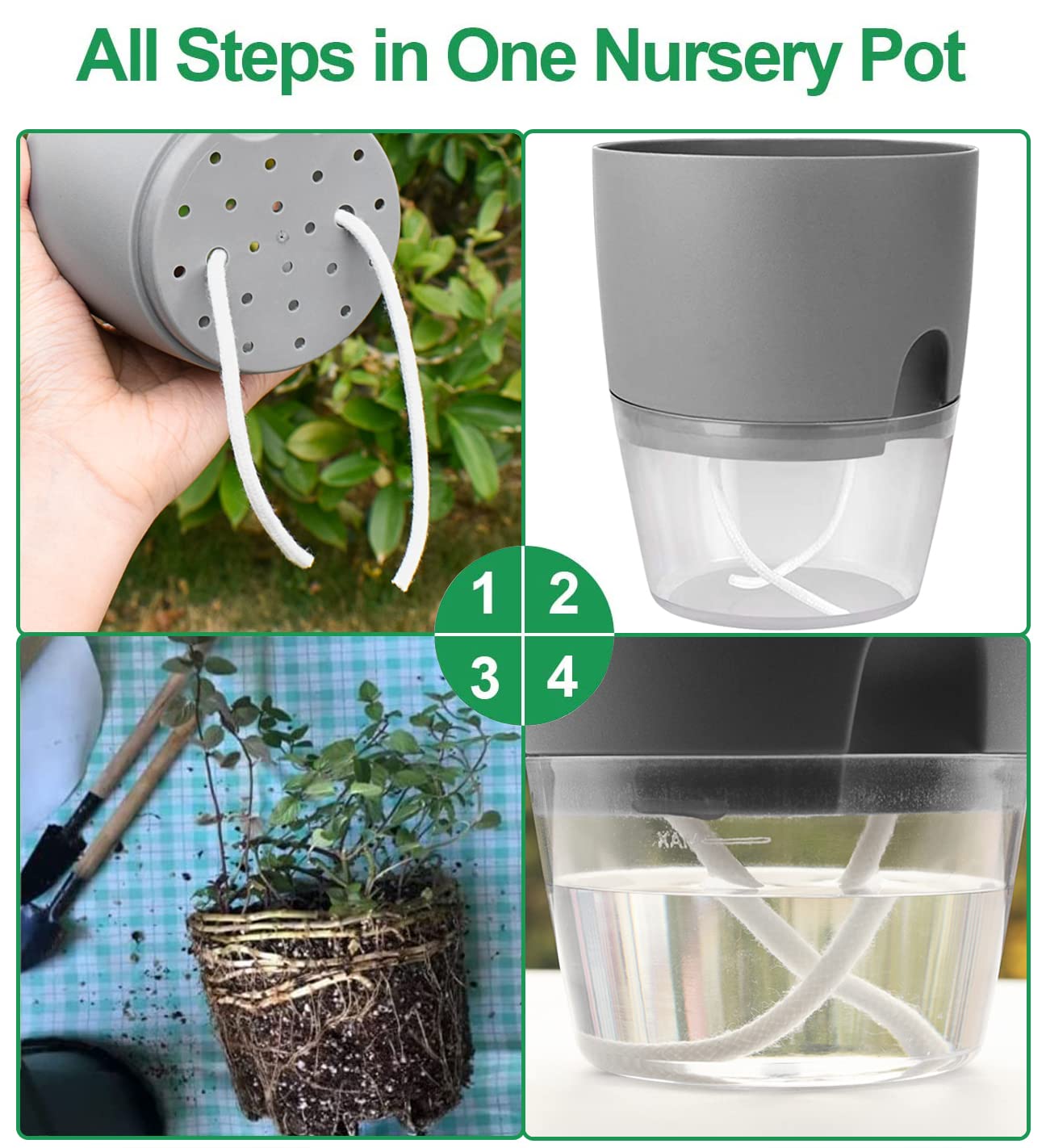 iDattel Herb Pot Kitchen Set Window Sill Self-Watering Set of 3 Herb Garden for The Kitchen, 18.2 x 11 x 15.3 cm, for Fresh Kitchen Herbs, Grey