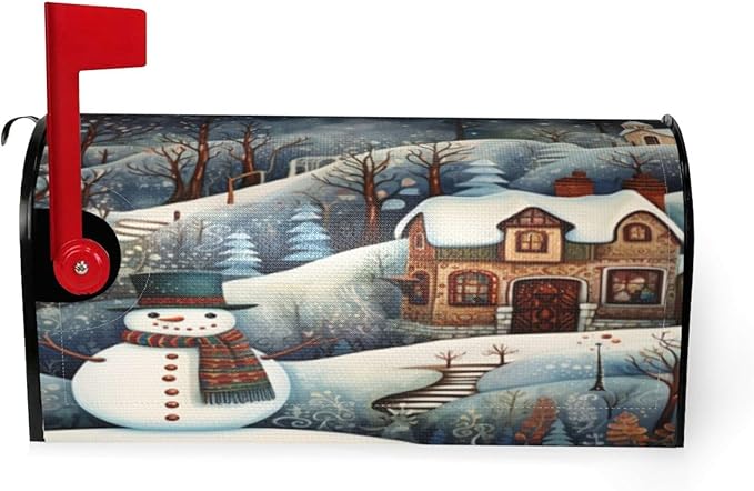 DADABULIU Mailbox Covers Snowman Forest Winter House Snowman Forest Winter House Magnetic Letter Post Box Cover Standard Size 25.5 x 21 Inch Garden Yard Home Decorative