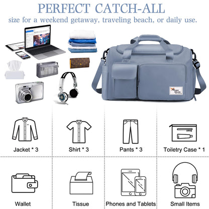 Gym Bag, Travel Bag Sport Duffel Bag with Wet Pocket, Gym Duffle Bag Foldable Men Women Travel Fitness Holdall Barrel Sports Overnight Weekender Bags for Gym Travel Swimming