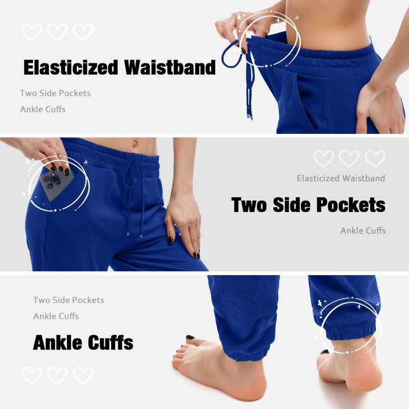 Walifrey Womens Joggers with Pockets, Drawstring Sweatpants Women for Lounging Jogging Gym and Workout RoyalBlue,1 Pack RoyalBlue XL