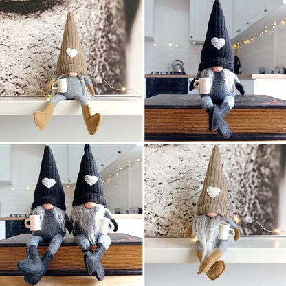JstDoit 2 Pcs Coffee Gnomes Plush Bar Decor, Handmade Swedish Tomte Gnomes Gifts Farmhouse Scandinavian Figurine Gnome for Home Kitchen Coffee Station Table Shelf Decor