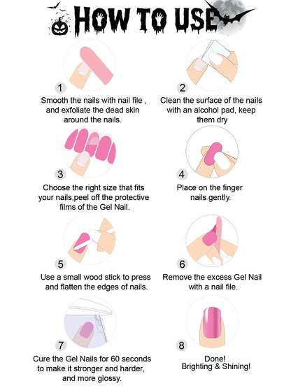 Halloween Cured Gel Nail Polish Strips, TOROKOM 20 Stickers Halloween Gel Nail Polish Stickers Full Wraps Nail Art Stickers Bat Spider Net Face Gel Stickers with Nail File and Stick