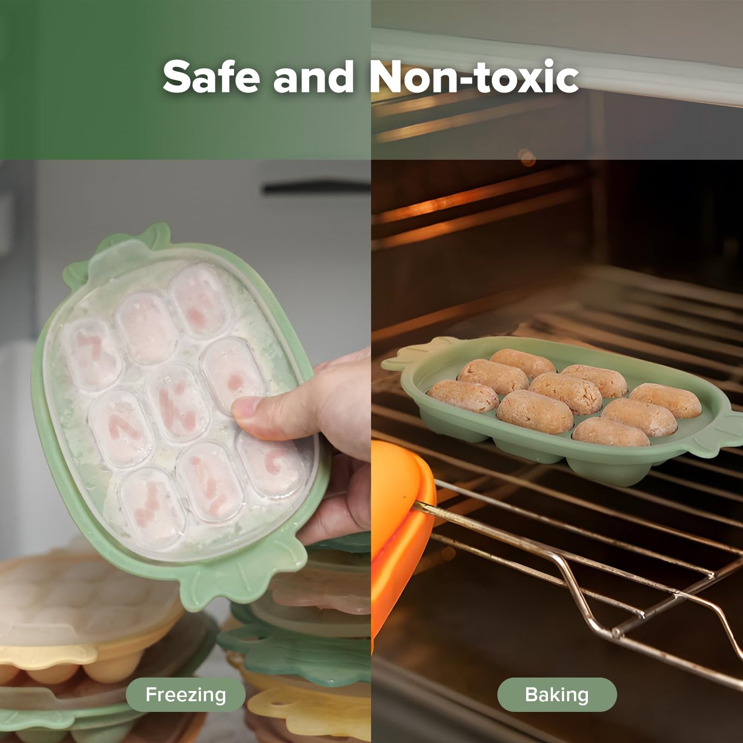 Haakaa Baby Fruit Food Feeder & Silicone Freezer Nibble Tray Combo - Breastmilk Popsicle Mold for Baby Cooling Relief, BPA Free Baby Mesh Food Feeder for Infant Self Feeding - Pea Green