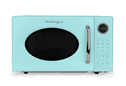 Nostalgia Retro Microwave Oven - 0.7 Cu Ft, 700-Watt Countertop Size with Glass Turntable, Child Safety Lock, 8 Auto-Cook Programs, Digital Clock - Aqua