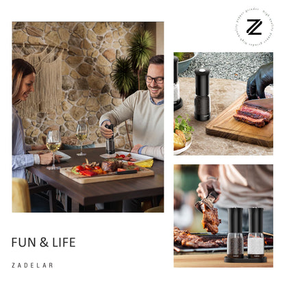 Electric Salt and Pepper Grinder Set with LED Power Display,Larger Capacity Salt and Pepper Shakers Set Rechargeable Electric with Flexible Coarsenes,LED Light,One Hand Operation for Kitchen