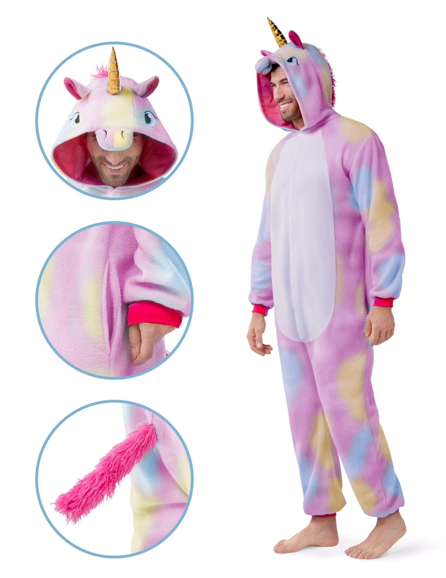 Spooktacular Creations Unicorn Pajama, Plush Unicorn Costume Adult Woman, One Piece Jumpsuit Costume Halloween Men Sleepwear for Halloween Dress Up Parties, Pink(S)