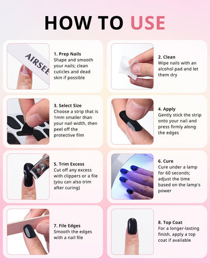 AIRSEE Semi Cured Gel Nail Strips Kit(Blood Moon)-Works with Any UV Nail Lamps Light,Halloween Long Lasting, Easy to Apply & Remove - Includes 20Pcs 2 Prep Pads, Nail File & Wooden Stick