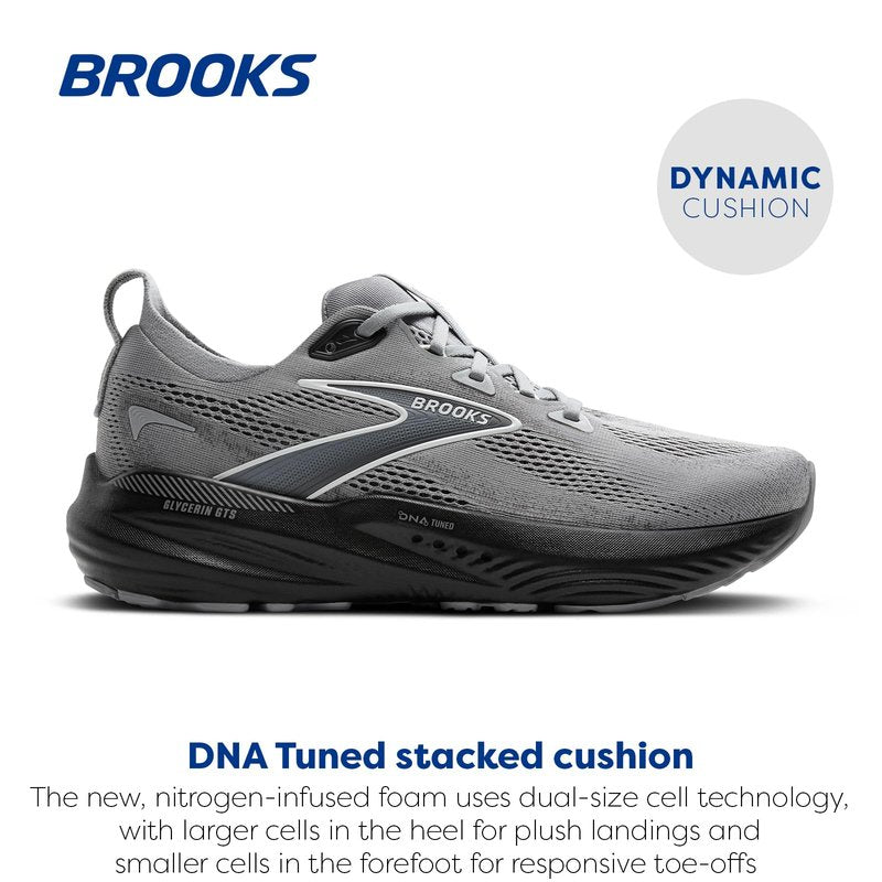 Brooks Men’s Glycerin GTS 22 Supportive Running Shoe - Primer Gray/Ebony/Bluewash - 10.5 Medium