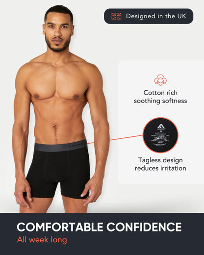 FM London 7-pack Mens Boxers, Tag Free - Cotton Rich, Breathable, Soft and Stretchy Mens Underwear Black