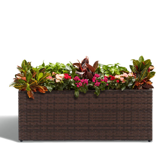 LEWIS&WAYNE Large Rectangular Block Planter Box Handmade Wicker Tall Planters for Outdoor Plants with Removable Liners Modern Planter for Indoor Outdoor Patio Deck - Brown, 36''x12''x16''