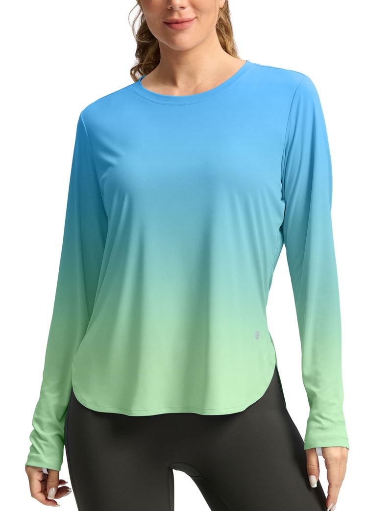 Women's Sun Shirts UPF 50+ Long Sleeve UV Protection Shirt Lightweight Quick Dry Workout Hiking Tops for Women(Green/Yellow Gradient,M)