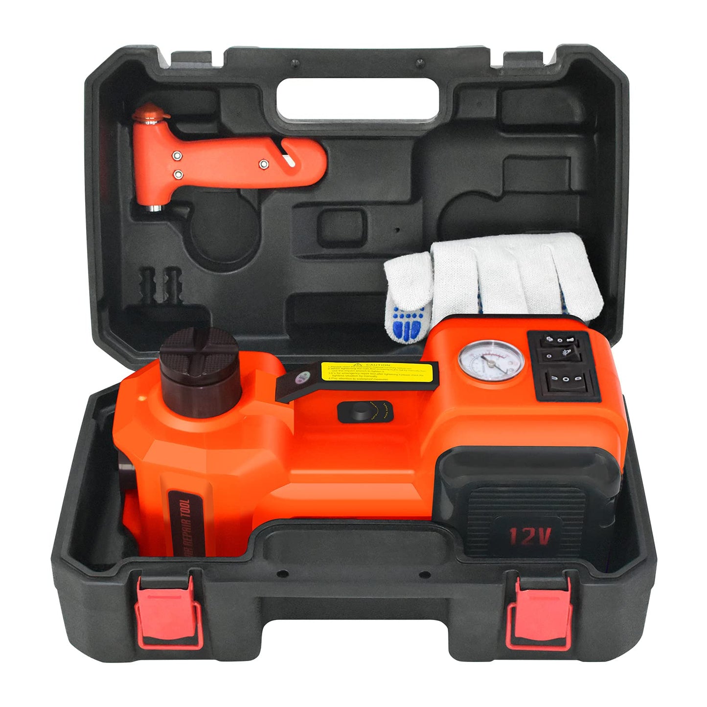 E-HEELP Electric Car Jack 5Ton 12V Kit Hydraulic (Lifting Range: 6.1~17.7 inch) with Inflator Electric Jack for Car SUV Sedan MPV Change Tires Garage Repair Emergency Kit