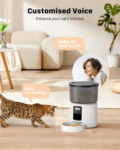BEMOONY Automatic Cat Feeder, Cat Food Dispenser with 1-6 Meals, Customized Feeding Schedule for Cats & Dogs, Dual Power Supply, Double Lock, 10s Voice, 3L Pet Feeder Including Desiccant Bag, White