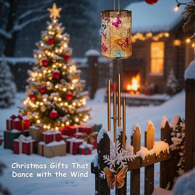 Homeimrpo Solar Lights Wind Chimes for Outside, Butterfly 3D Multicolor Waterproof Solar Lantern Chimes Outdoor Lights LED Hanging Decor for Garden, Patio, Yard Gifts for Mom Grandma