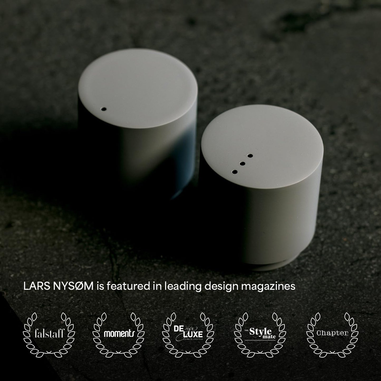 LARS NYSØM Mini Salt and Pepper Shakers Set | Stainless Steel Salt and Pepper Shakers with Modern Minimalist Design, Easy Refill, Small Size (Stone Blue)