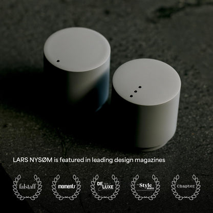 LARS NYSØM Mini Salt and Pepper Shakers Set | Stainless Steel Salt and Pepper Shakers with Modern Minimalist Design, Easy Refill, Small Size (Stone Blue)