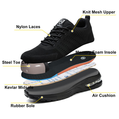 Baofular Safety Trainers Men Womens Steel Toe Trainers Lightweight Comfortable Safety Shoes Work Trainers Non Slip & Breathable Black 9 UK 43 EU 265