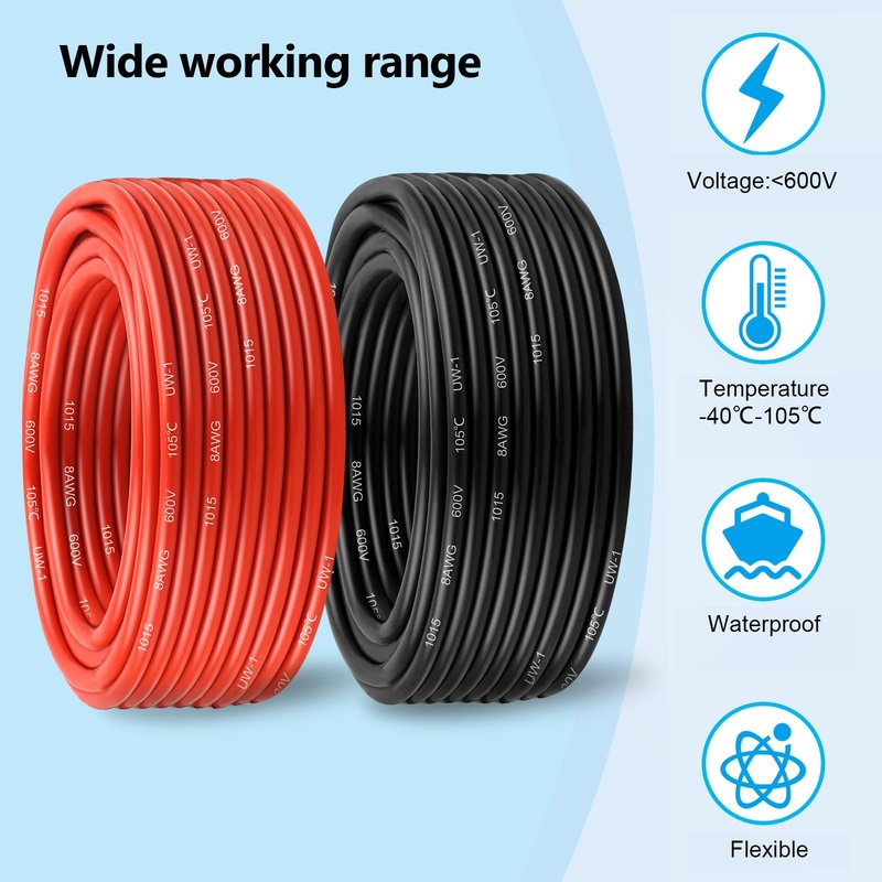 6 Gauge Wire 10 Feet, 6 AWG Pure Copper Wire, 6AWG Red and Black Oxygen Free Stranded Low Voltage Wire for Solar Panel, Automotive, Audio Auto, LED Lighting, Generator(6 AWG 10FT)