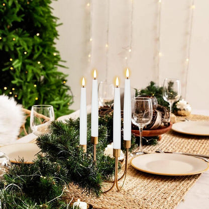KunSwenn Flameless Taper Candles, Real Wax Flickering Taper Candles Battery Operated with 6H Timer, 4 Pcs White LED Flameless Candlesticks for Halloween Christmas Holiday Wedding Decor
