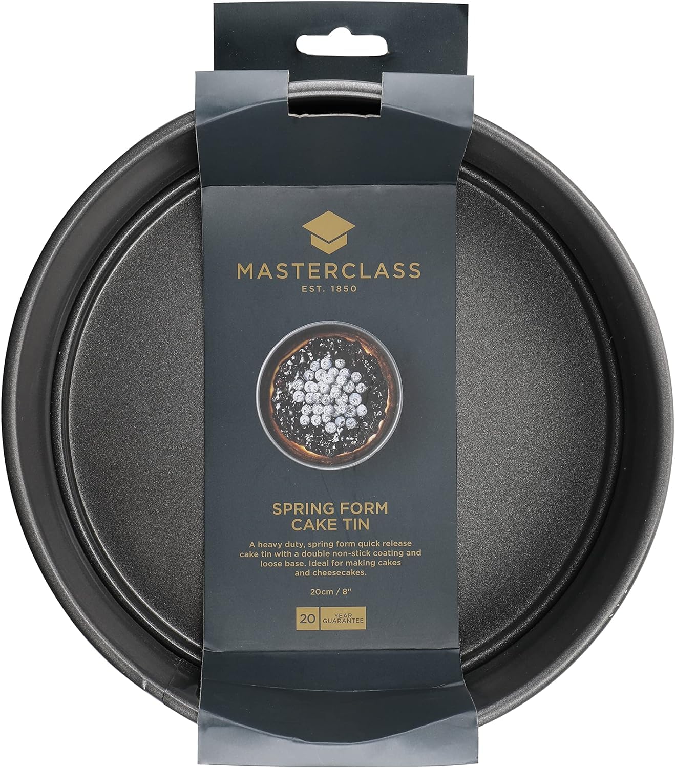 MasterClass 2 cm Springform Cake Tin with PTFE, PFOA and BPA Free Non Stick, Robust 1mm Thick Carbon Steel and Loose Base, 8 Inch Round Pan, Grey