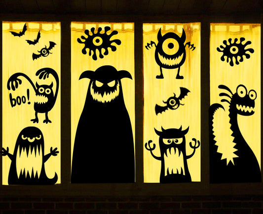 DIYASY Halloween Large Window Decoration Clings,5 Monster Silhouette Window Stickers Decals for Halloween Indoor,Room and Kids Party Decor