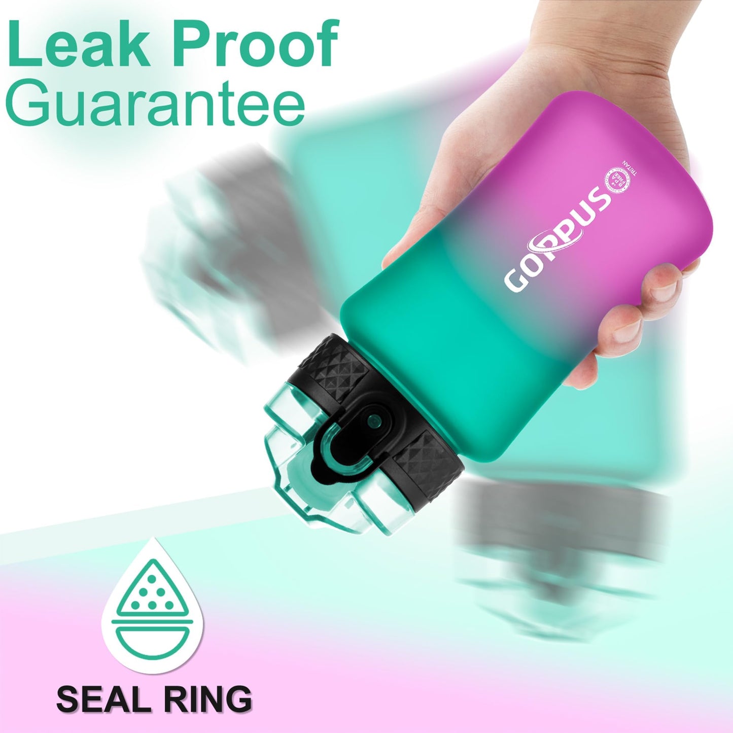 GOPPUS Kids Water Bottle with Straw Spout Lid 10pcs Stickers 12 oz Leak-proof BPA Free Motivational Time Marker Tritan Plastic Water Bottles for Girls Boys School Sports