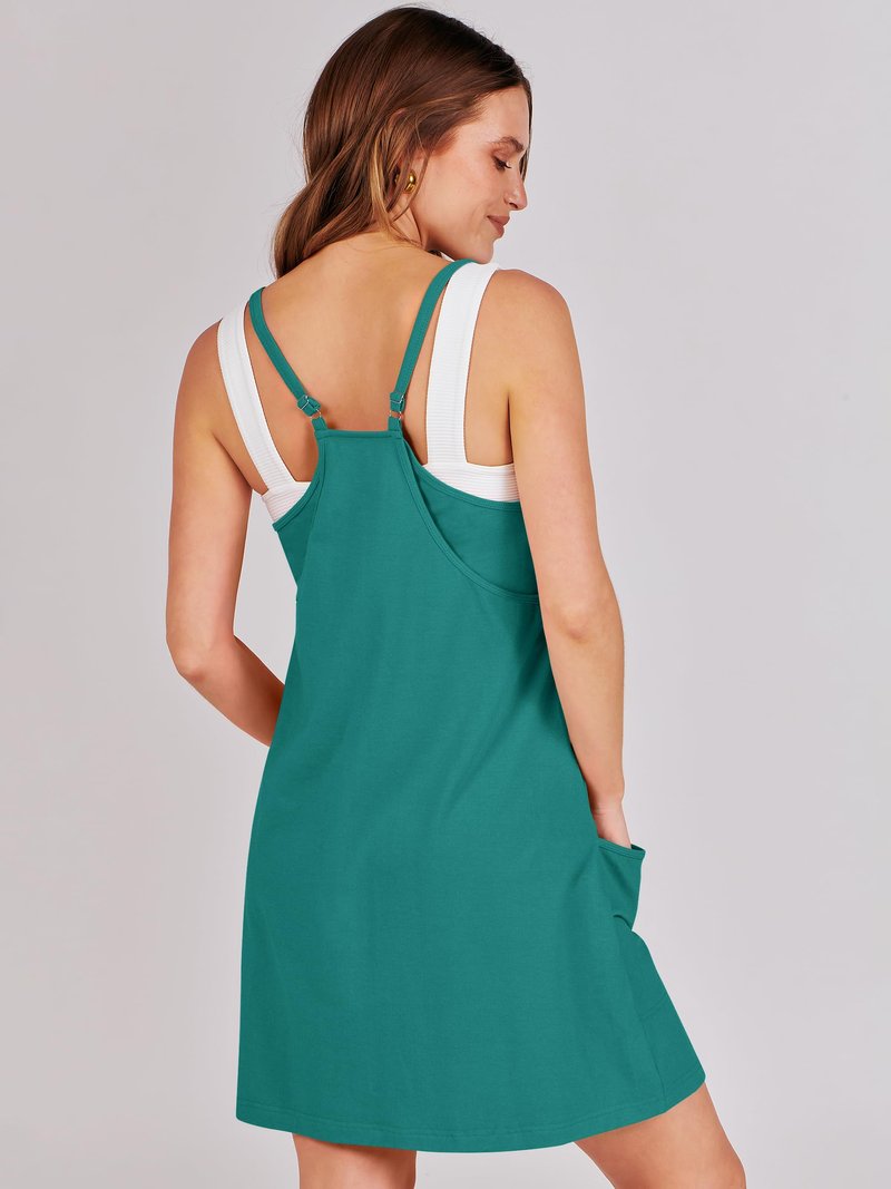 ANRABESS Women Athletic Dress Summer Tennis Workout Active Sports Mini Romper Dress Built in Shorts Travel Vacation Clothes Teal Small