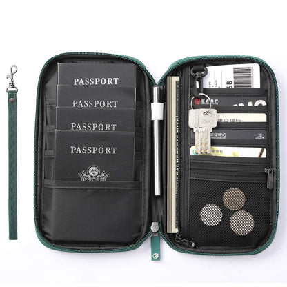 VanFn Travel Wallet Family Passport Holder RFID Blocking Travel Document Organiser Waterproof Holiday Passport Case Men Women for ID Card, Credit Cards, Flight Tickets, Money, Coins (Green)