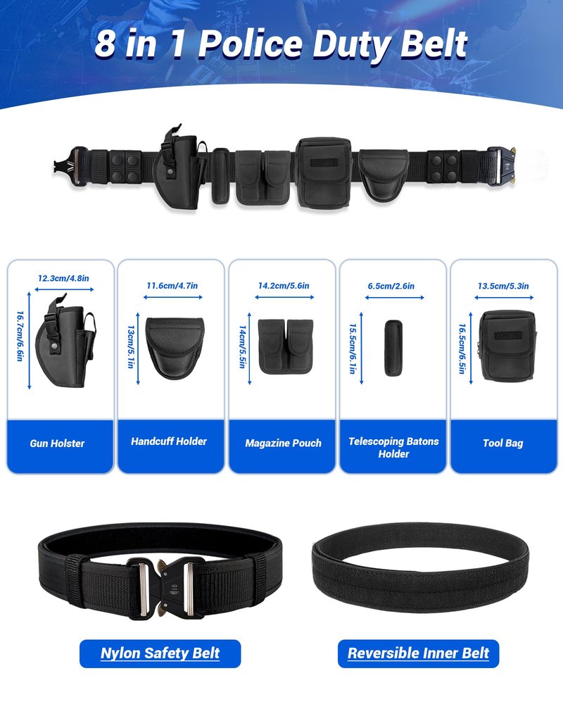BittPicc 8 in 1 Police Tactical Belt Security Guard Belt Versatile Military Utility Belt Modular Equipment System Molded Duty Belt Set for Law Enforcement