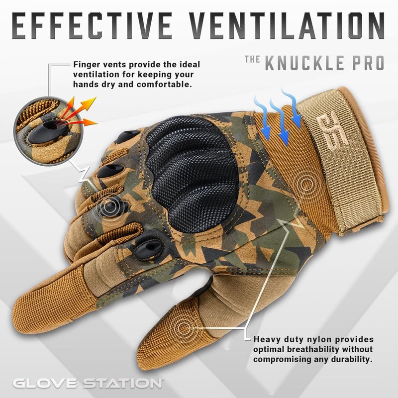 Glove Station Gloves for Men – Touchscreen Utility Gear with Hard Knuckle Protection Used in Motorcycle, Airsoft, & Outdoor Work Camouflage - Hard Knuckle X-Large