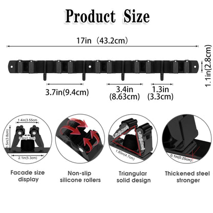 AceMining 5 Racks and 4 Hooks Mop and Broom Holder Wall Mount, Broom Organizer Storage Tool Racks Stainless Steel Heavy Duty Hooks Self Adhesive Solid Non-slip for Home Kitchen Garden Laundry Garage