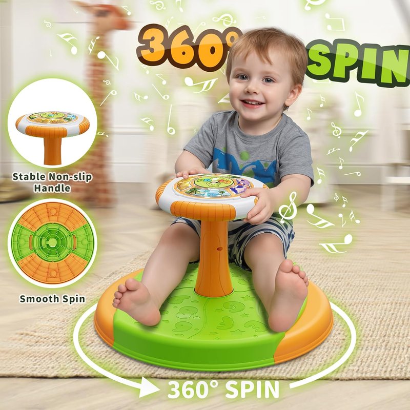 Dinosaur Sit and Spin Toy for Toddlers | 360° Spinning Seat with LED Lights & Music | Sensory Fun for Kids 1-5