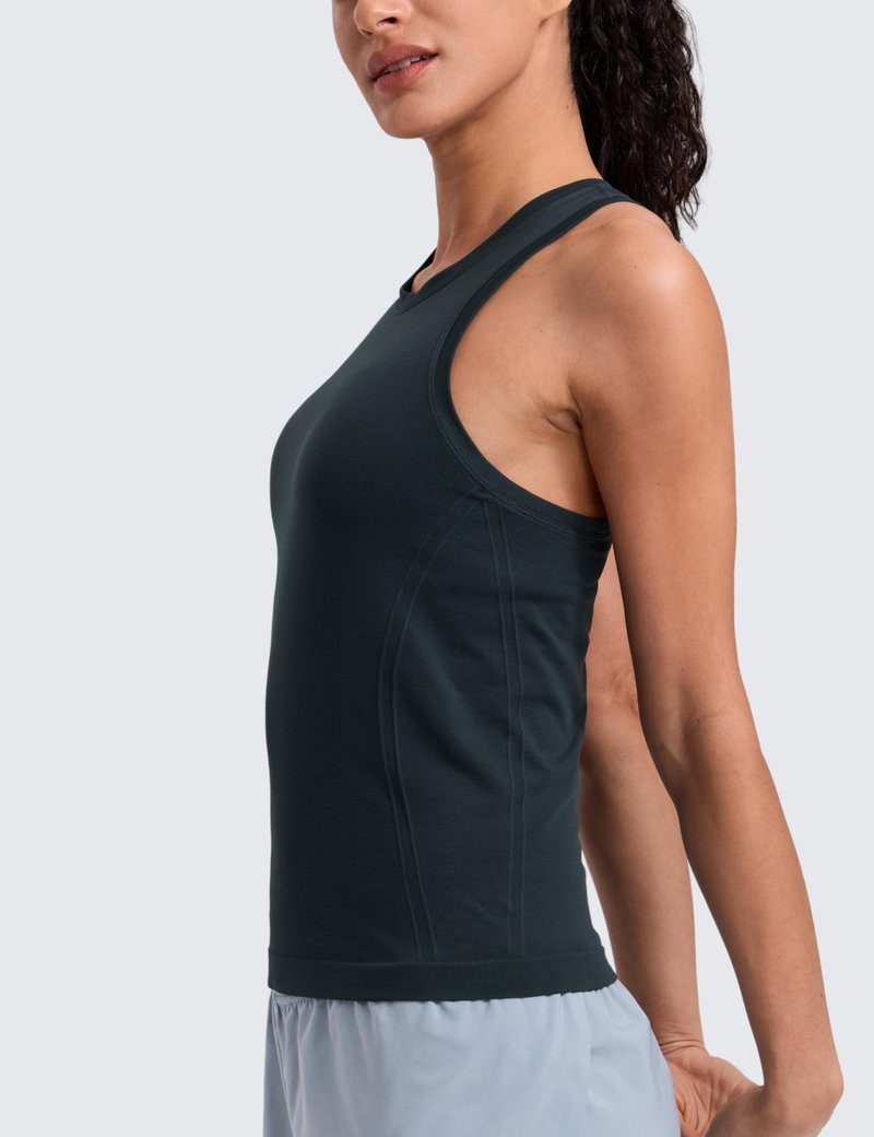 CRZ YOGA Seamless Workout Tank Tops for Women - Athletic Running Gym Sleeveless Shirts Crewneck Racerback Breathable True Navy X-Small