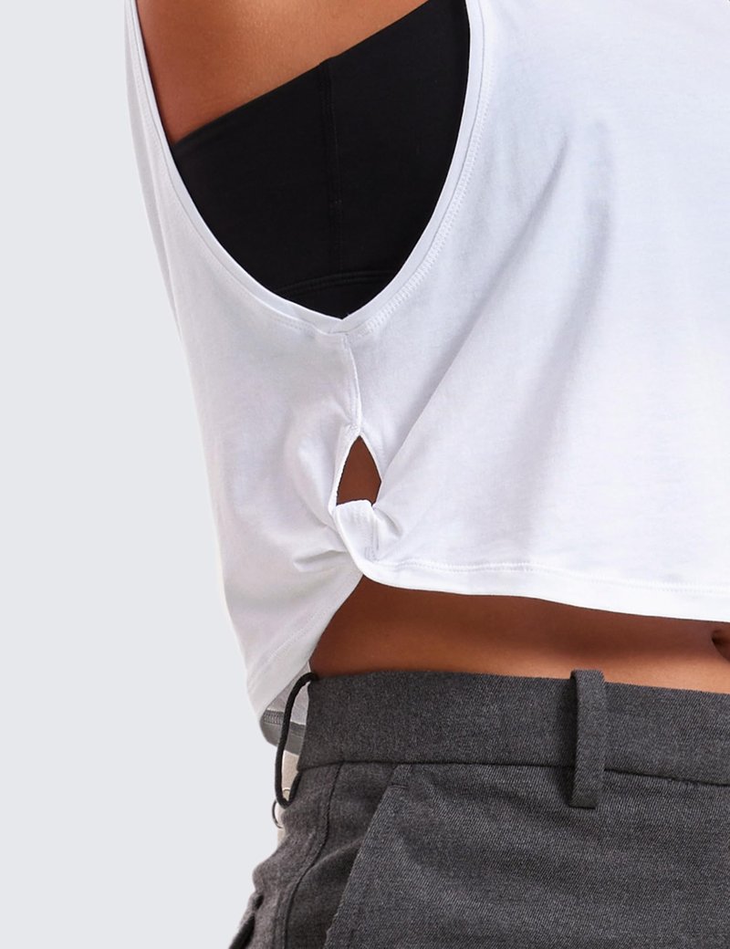 CRZ YOGA Pima Cotton Cropped Workout Tank Tops for Women - Sleeveless Sports Athletic Yoga Running Gym Crop Shirts Deep Armhole-White Medium