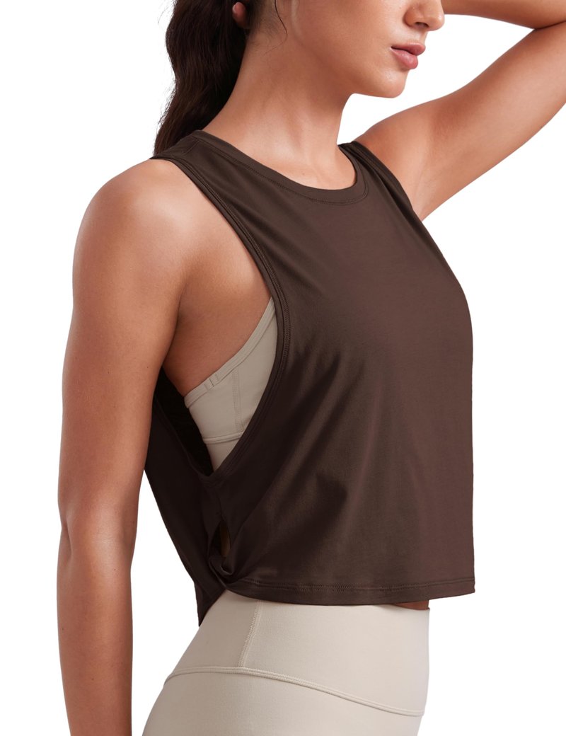 CRZ YOGA Pima Cotton Large Armhole Tank Tops for Women - Workout Sport Athletic Yoga Running Gym Loose Crop Sleeveless Shirts Hot Fudge Brown X-Large