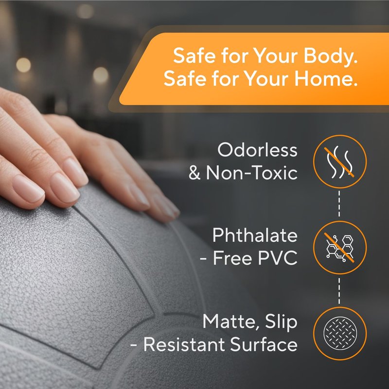MANTRA SPORTS Exercise Ball – 55cm Birthing Ball Pregnancy Ball, Yoga Ball, Gym Ball Physio Ball - Anti-Burst Slow-Deflate, Non-Slip | Pump, Plugs and Measuring Tape Included – Cloudy Grey