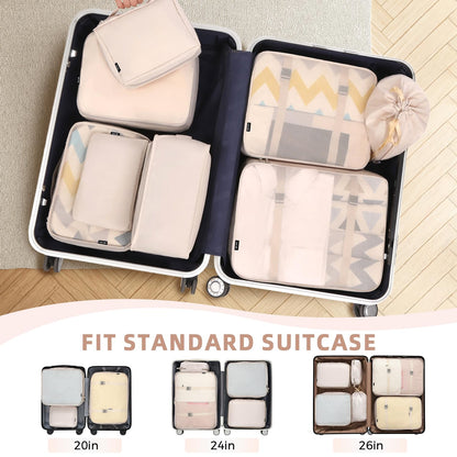 BAGAIL 8 Set Packing Cubes Luggage Packing Organizers for Travel Accessories-Cream