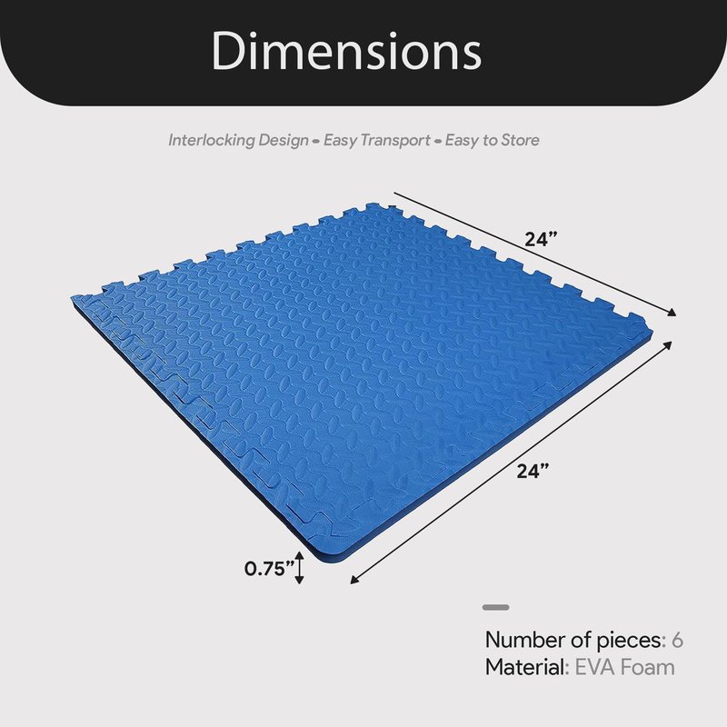 BalanceFrom Puzzle Exercise Mat 3/4" Thick, EVA Interlocking Foam Floor Tiles for Home Gym, Mat for Home Workout Equipment, Floor Padding for Kids, Blue, 24 in x 24 in x 3/4 in, 24 Sq Ft - 6 Tiles