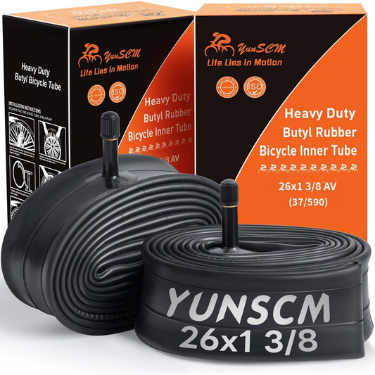 26x1 3/8 (37-590) Heavy Duty Bike Tubes AV32MM Schrader Valve Bicycle Tubes Premium Butyl Rubber Compatible with 26x1 3-8 26 x 1 3/8 Road,Gravel,City Bike Bicycle Tire Tubes 2-PCS