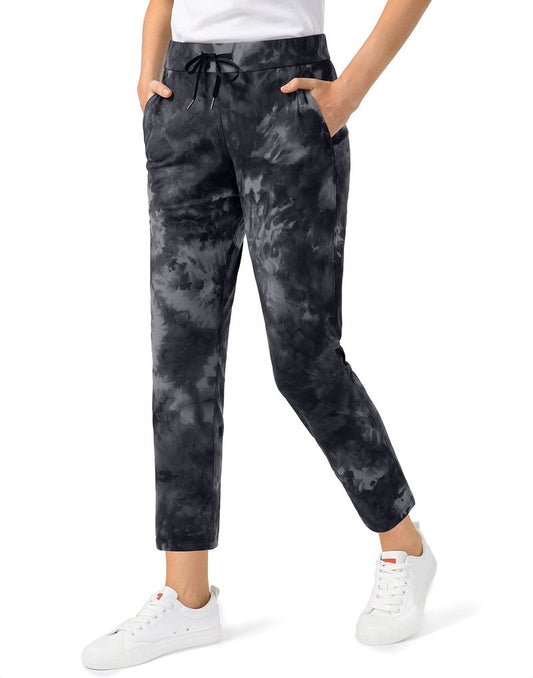 G Gradual Women's Pants with Deep Pockets 7/8 Stretch Sweatpants for Women Athletic, Golf, Lounge, Work (Black Tie Dye, X-Small)